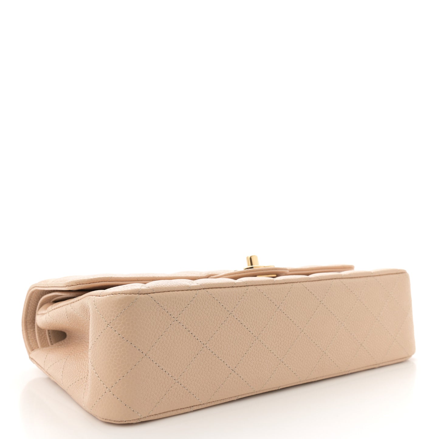 Caviar Quilted Medium Double Flap Beige
