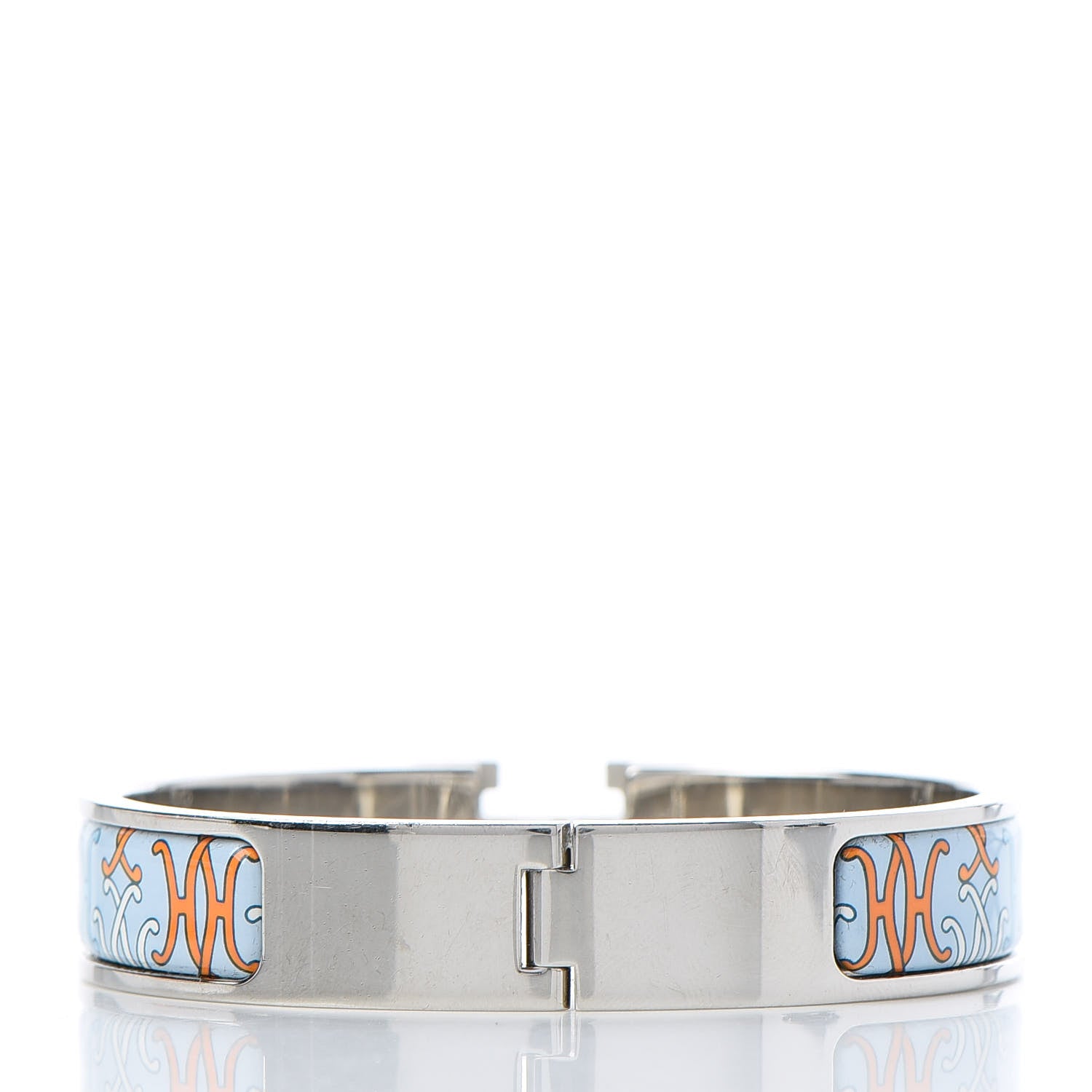Hermes Enamel Narrow Print H Lift Clic Clac H Bracelet PM Orange Blue 3 of 7