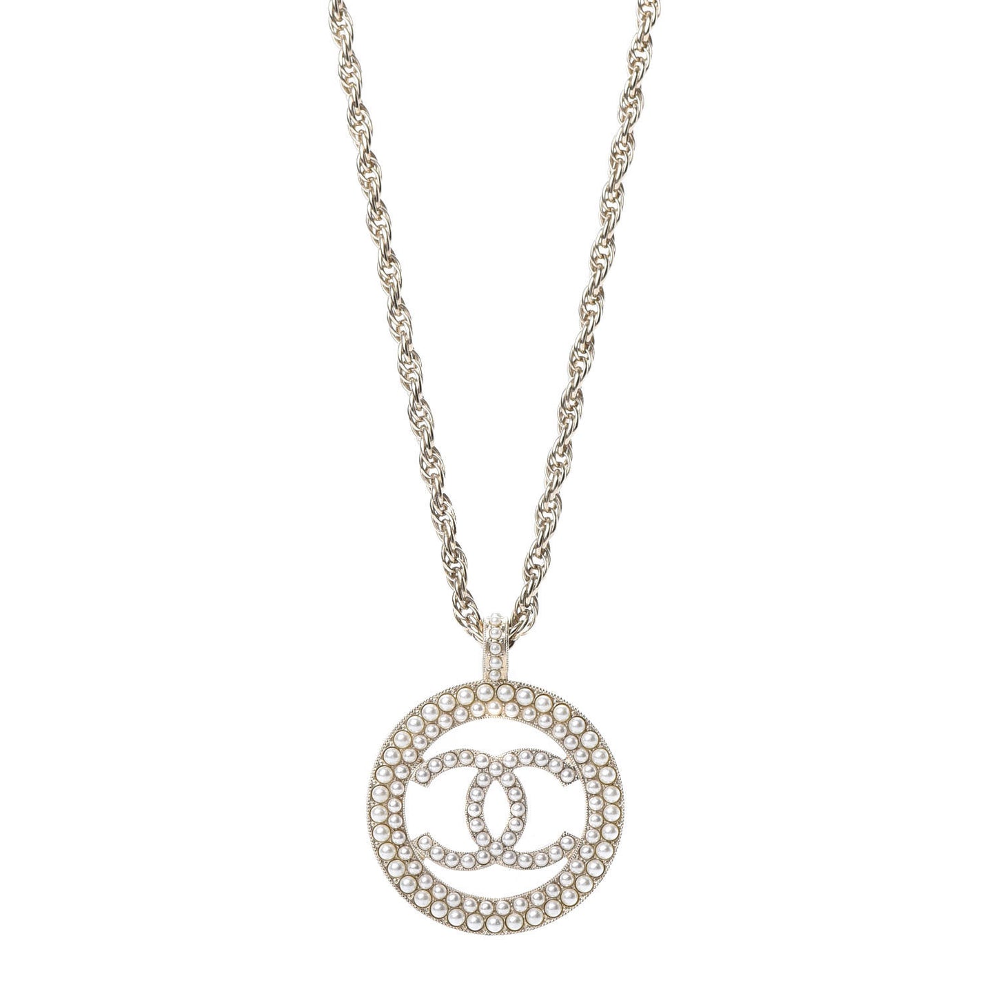 Pearl CC Round Pendant Necklace Gold