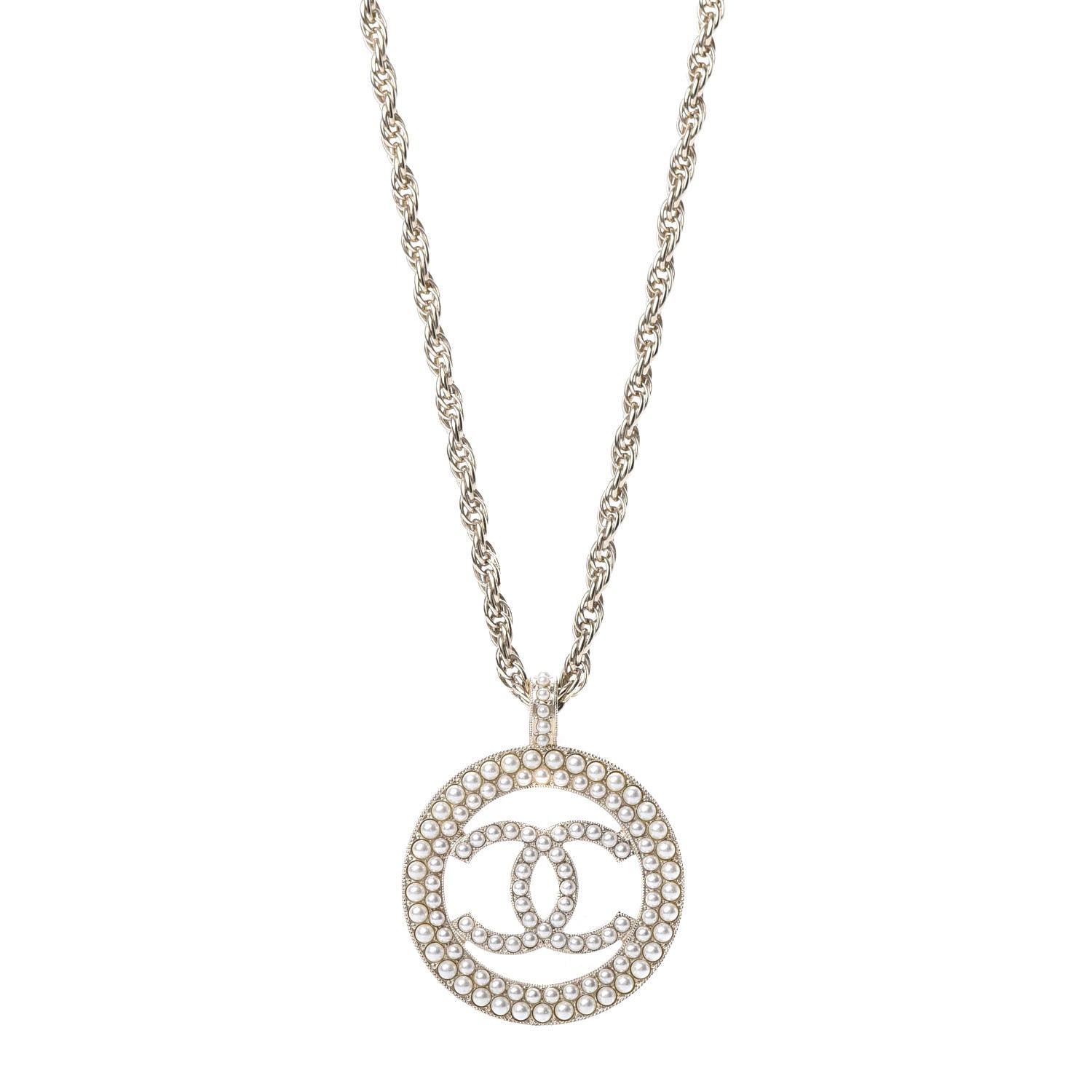 Chanel Pearl CC Round Pendant Necklace Gold 1 of 5