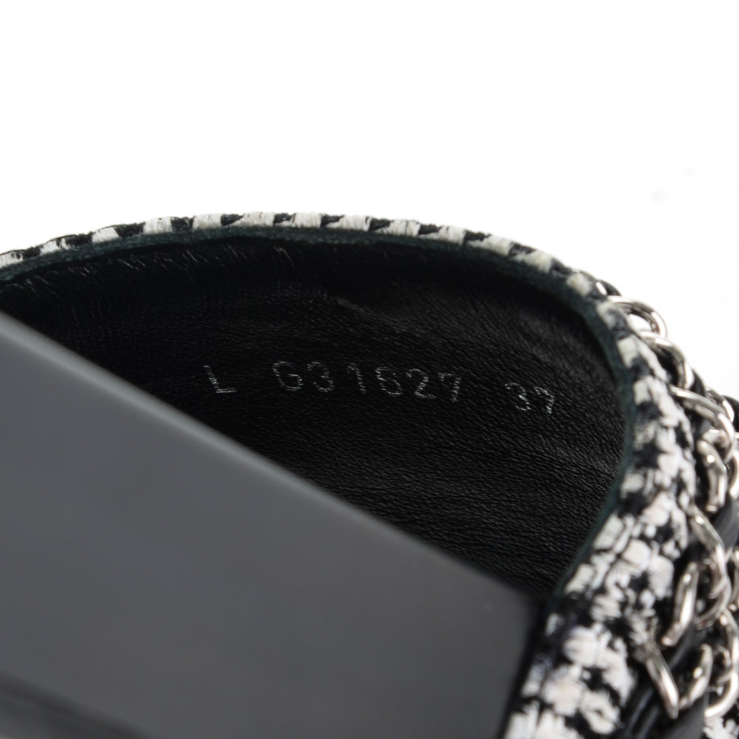 Chanel Tweed Lambskin Chain Flat Sandals 37 Black White 8 of 8