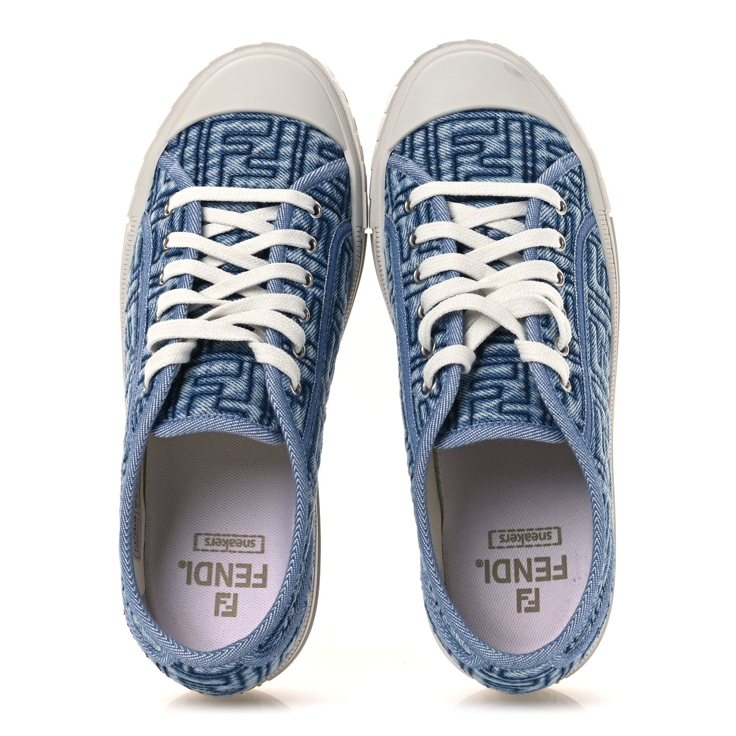 Fendi Denim Jacquard FF Matelasse Womens Domino Low Top Sneakers 38 Blue Navy 2 of 12