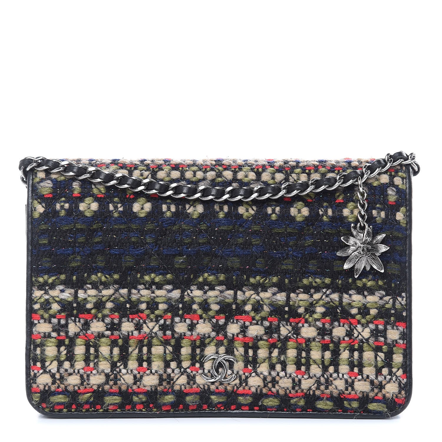 Chanel Tweed Wallet On Chain WOC Green Red Beige Black 1 of 16