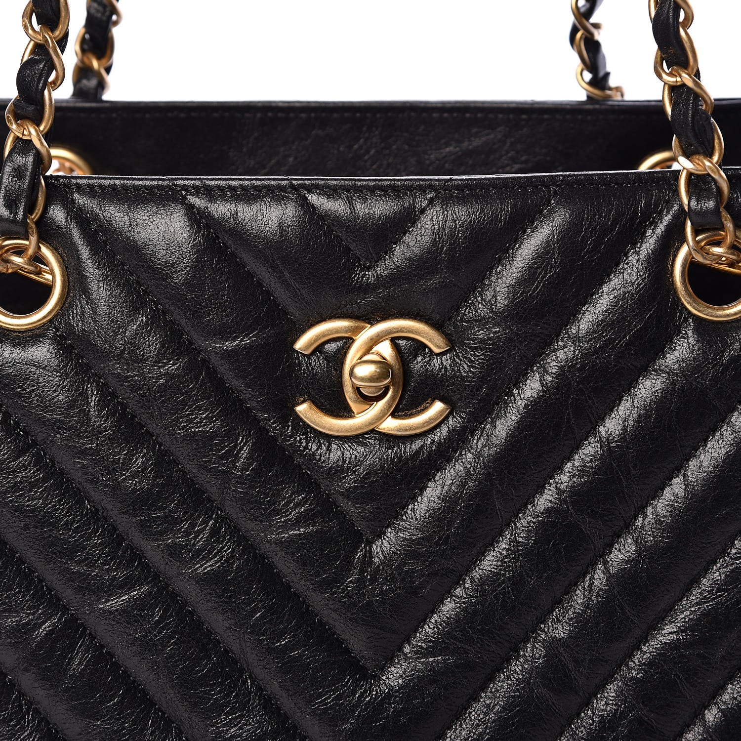 Chanel Iridescent Calfskin Chevron Quilted Shopping Tote Black 10 of 10