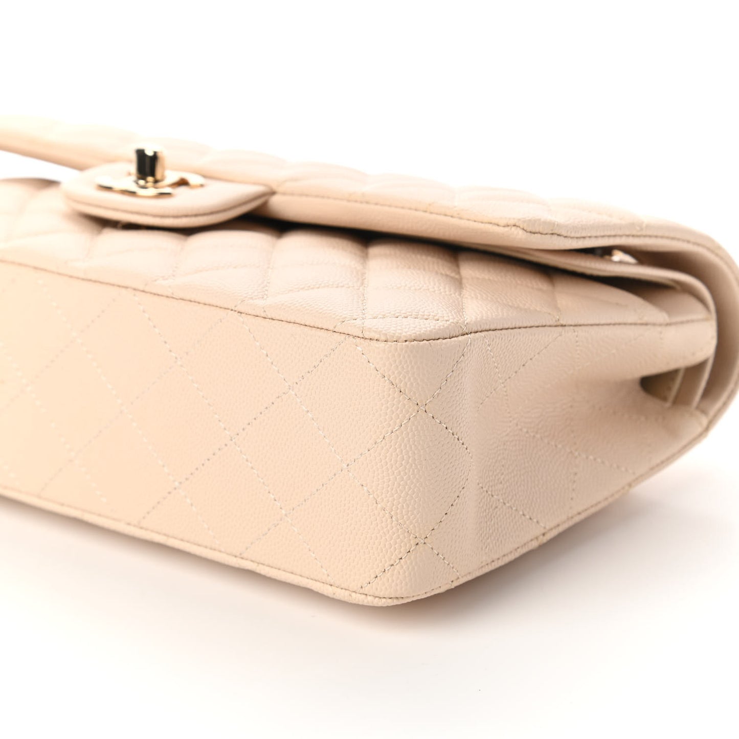 Caviar Quilted Medium Double Flap Beige