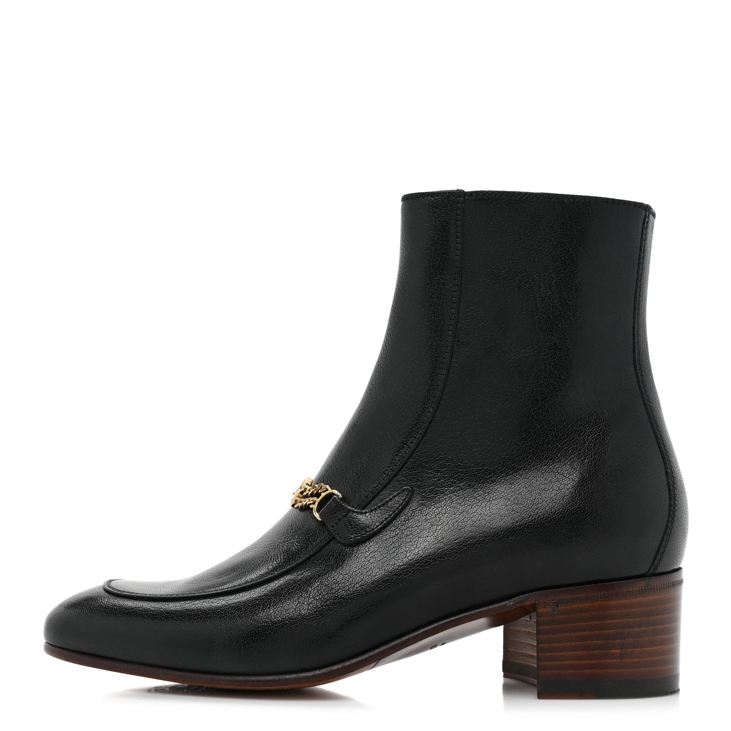Gucci Goatskin Interlocking G Chain Ankle Boots 38 Black 1 of 10