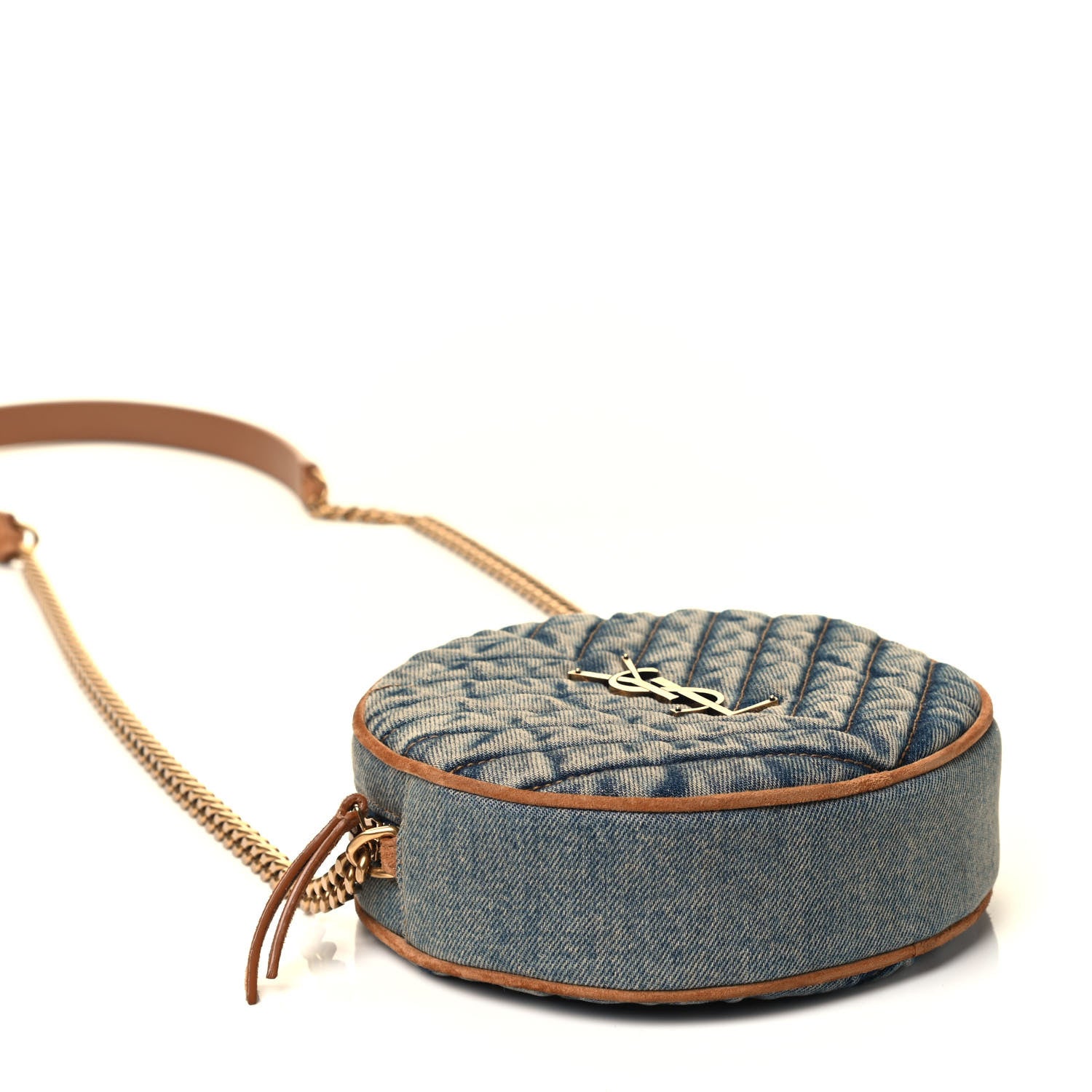Saint Laurent Denim Quilted Monogram Round Crossbody Bag Rodeo Blue 3 of 4