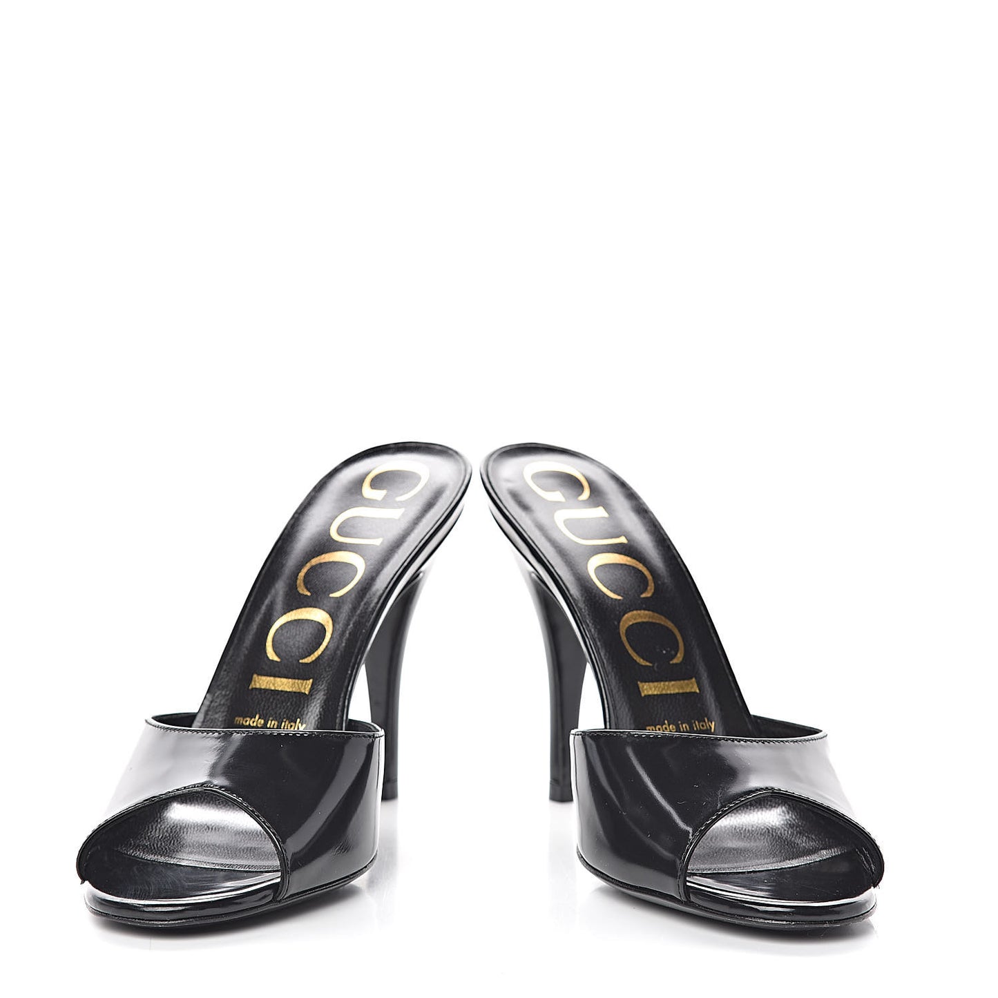 Polished Calfskin Scarlet Mid Heel Slide Sandals 37 Black