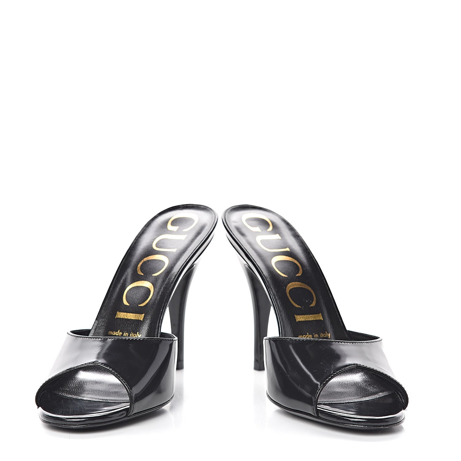 Gucci Polished Calfskin Scarlet Mid Heel Slide Sandals 37 Black 5 of 13