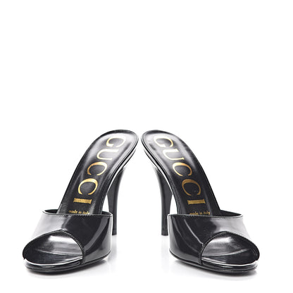 Gucci Polished Calfskin Scarlet Mid Heel Slide Sandals 37 Black 5 of 13