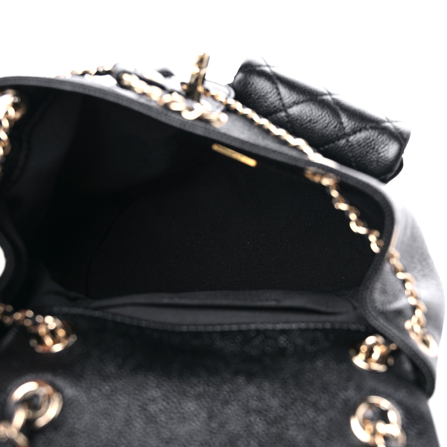 Shiny Caviar Quilted Small Duma Pockets Drawstring Backpack Black