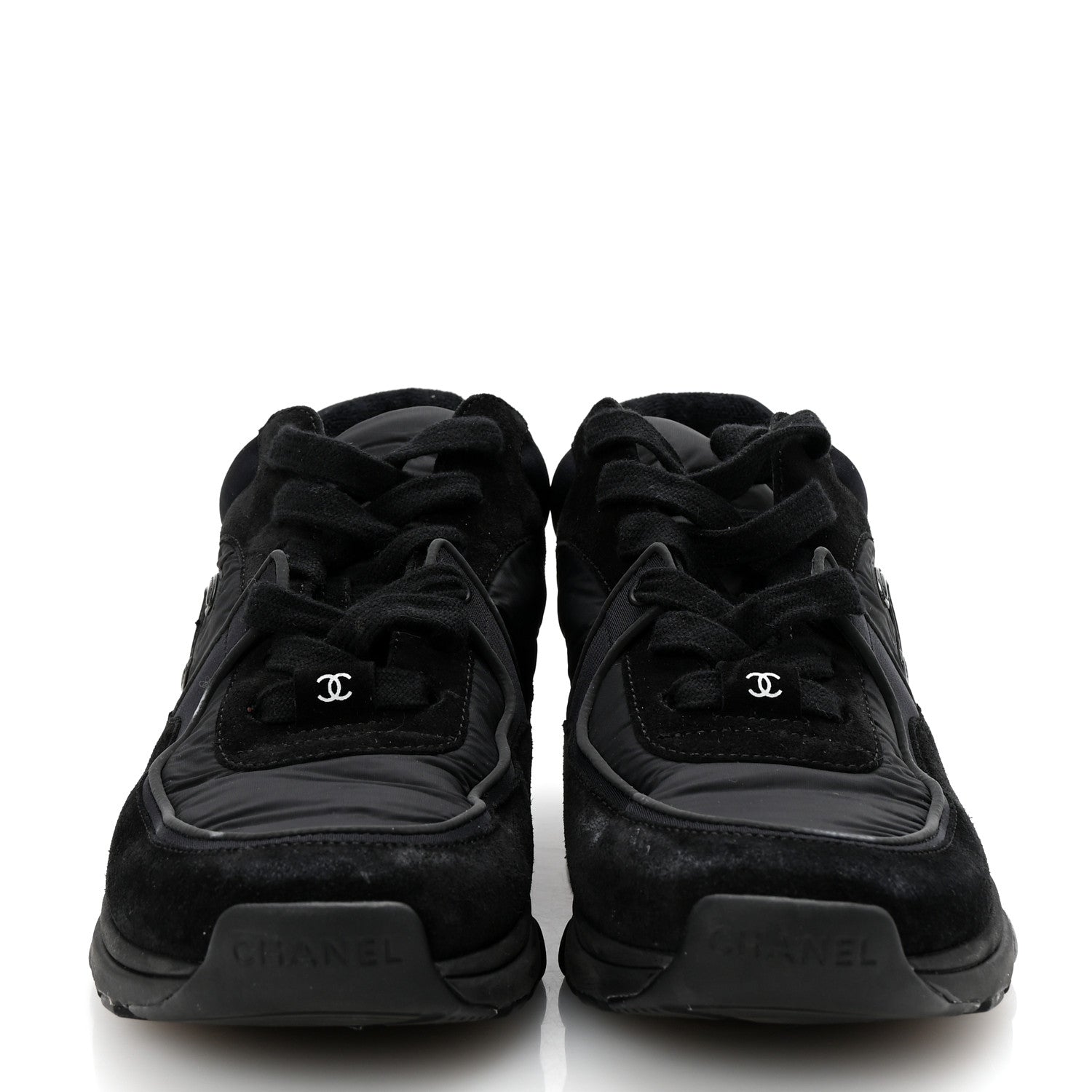 Chanel Fabric Calfskin Suede CC Sneakers 37 Black 3 of 10