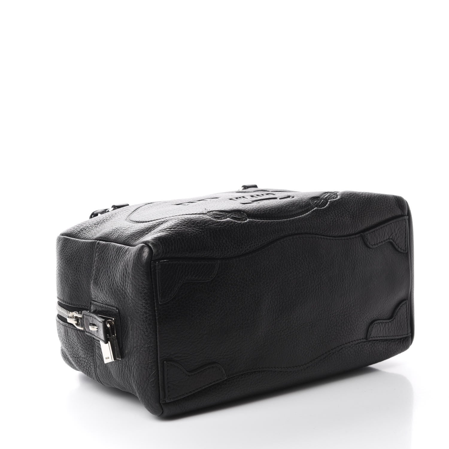Prada Vitello Daino Embossed Logo Bowler Black 4 of 10