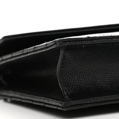 Saint Laurent Grain De Poudre Matelasse Chevron Monogram Monochrome Envelope Chain Wallet Black 8 of 13
