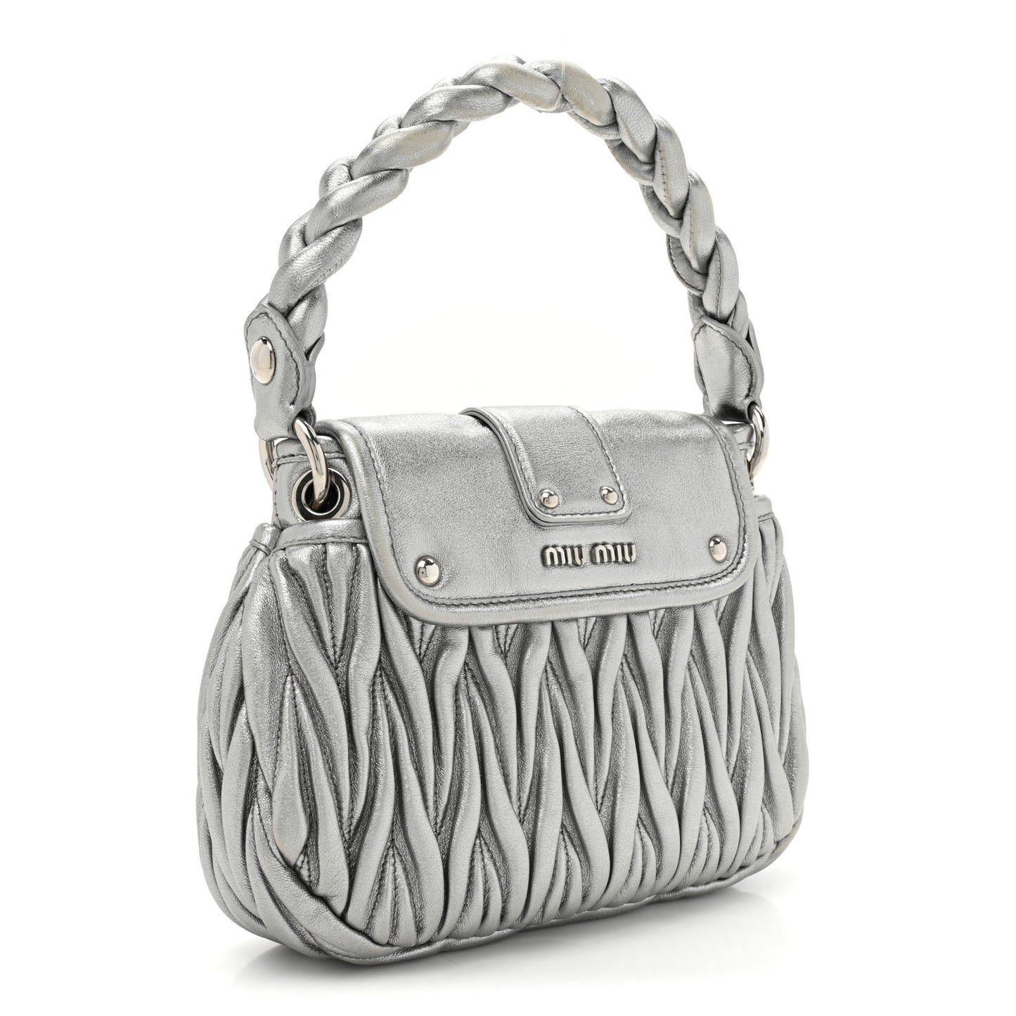 Metallic Nappa Matelasse Top Handle Tote Silver