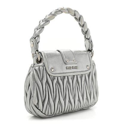 Miu Miu Metallic Nappa Matelasse Top Handle Tote Silver 3 of 12