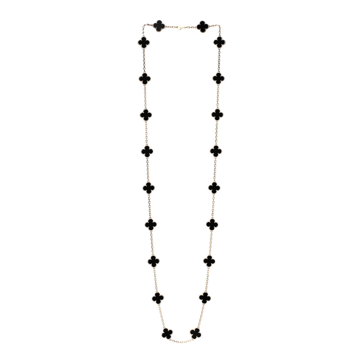 18K Yellow Gold Black Onyx 20 Motifs Vintage Alhambra Necklace