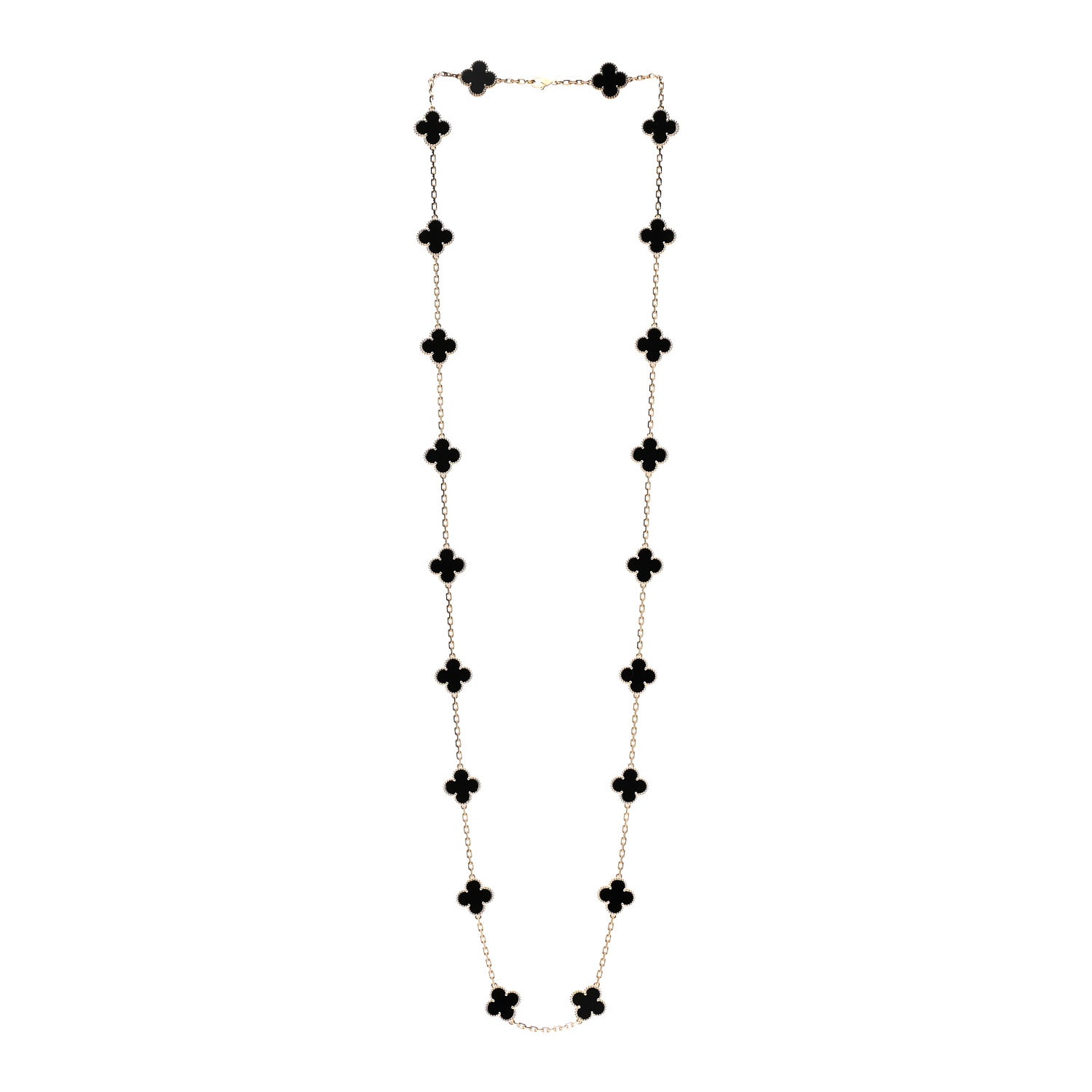 Van Cleef & Arpels 18K Yellow Gold Black Onyx 20 Motifs Vintage Alhambra Necklace 3 of 6