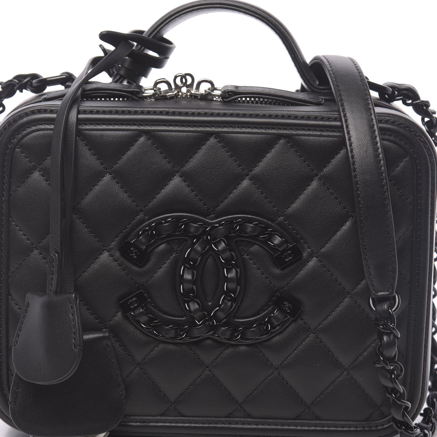 Chanel Calfskin Quilted Medium CC Filigree Vanity Case Black 8 of 12