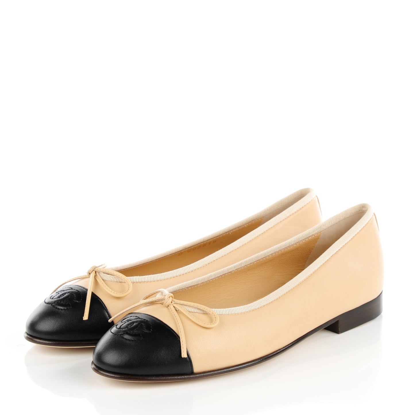 Lambskin Cap Toe CC Ballerina Flats 36.5 Beige Black