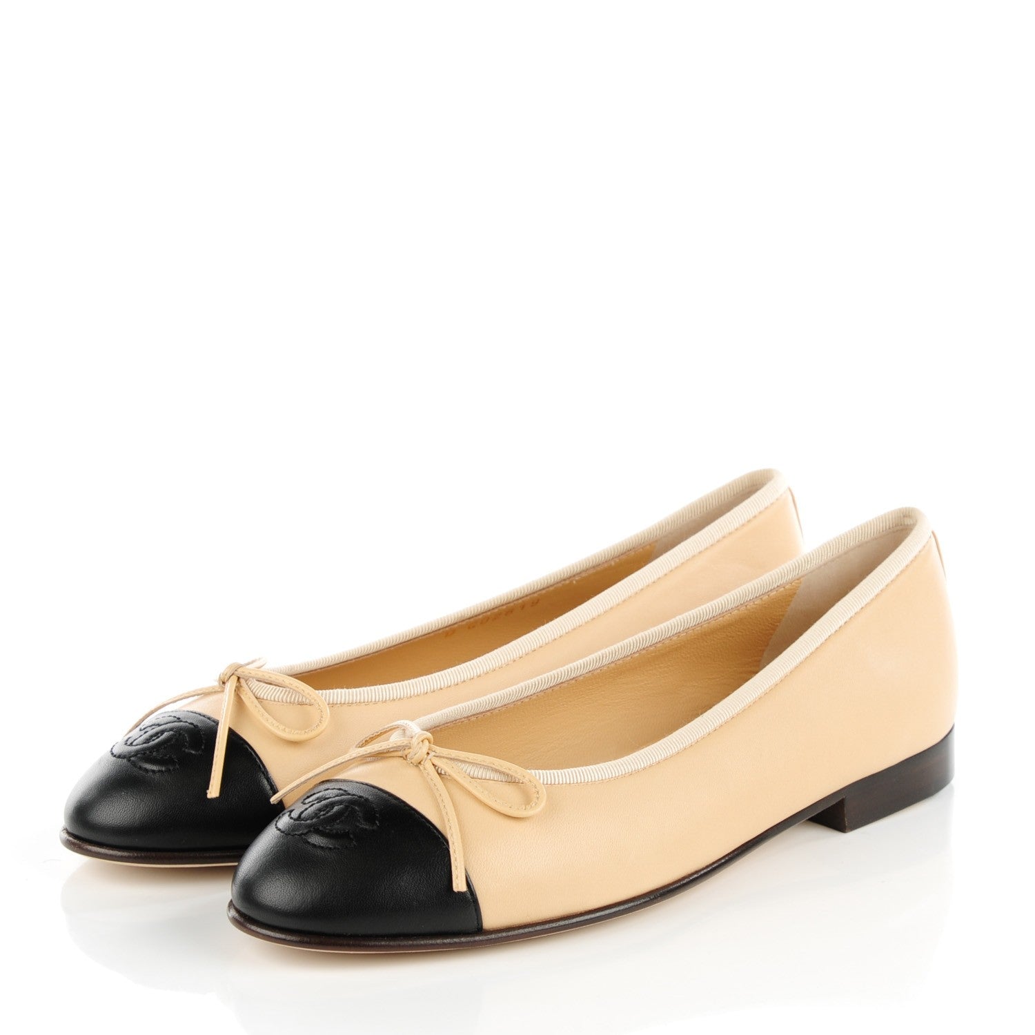 Chanel Lambskin Cap Toe CC Ballerina Flats 36.5 Beige Black 3 of 9