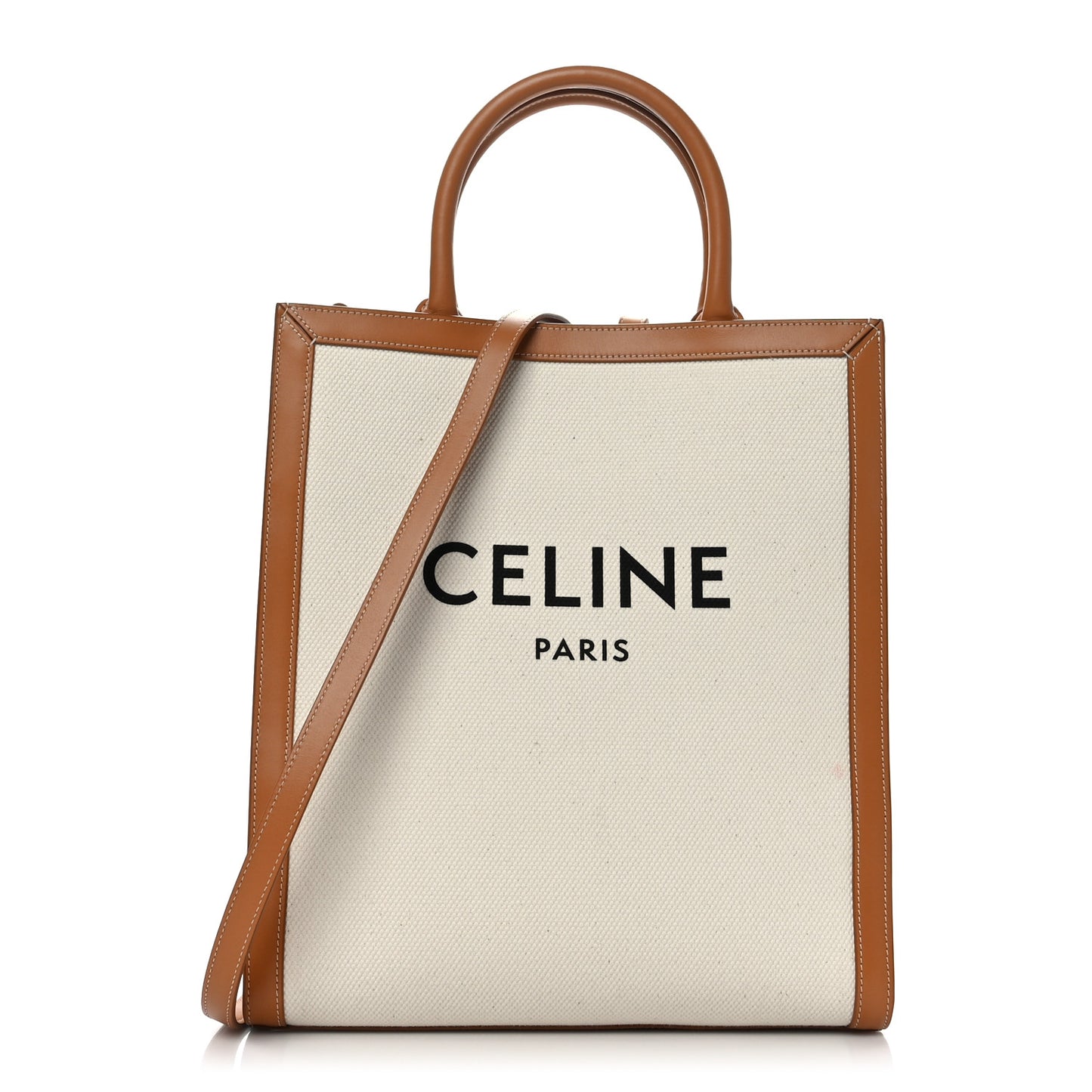 Canvas Calfskin Logo Print Small Vertical Cabas Natural Tan