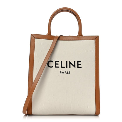 Celine Canvas Calfskin Logo Print Small Vertical Cabas Natural Tan 1 of 8
