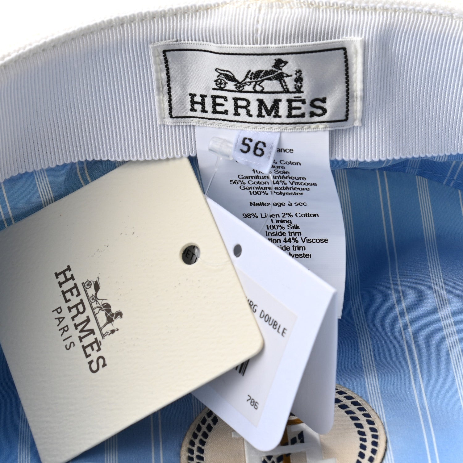 Hermes Double Linen Twill Cabourg Cap 56 White 8 of 8