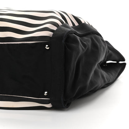 Chanel Striped Canvas CC Shopping Tote Black White 9 of 9