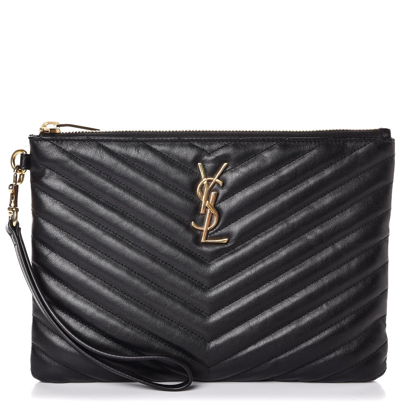 Calfskin Matelasse Chevron Monogram A5 Wristlet Black