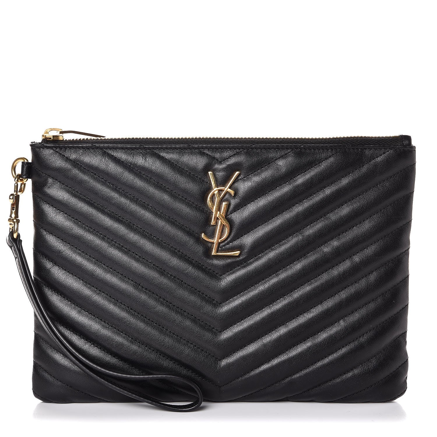 Saint Laurent Calfskin Matelasse Chevron Monogram A5 Wristlet Black 1 of 7