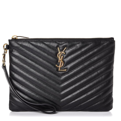 Saint Laurent Calfskin Matelasse Chevron Monogram A5 Wristlet Black 1 of 7