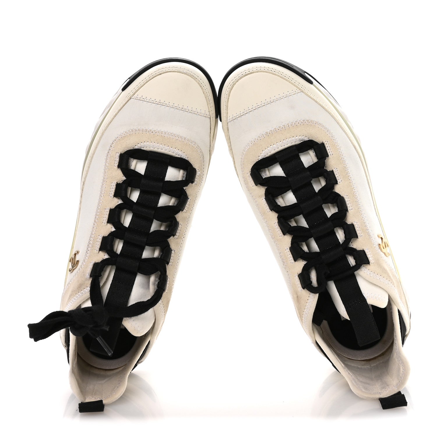 Chanel Velvet Calfskin Mixed Fibers CC Sneakers 37 Ivory Black 2 of 7