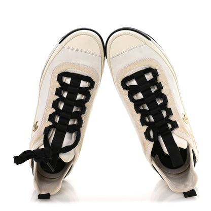 Chanel Velvet Calfskin Mixed Fibers CC Sneakers 37 Ivory Black 2 of 7