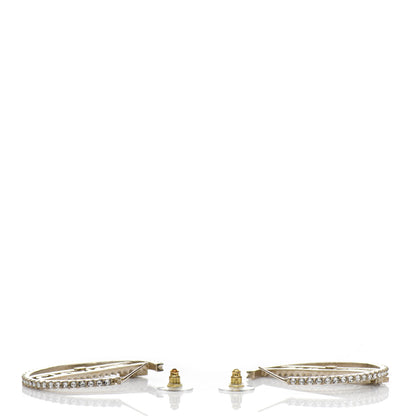 Chanel Crystal Logo Hoop Earrings Gold 3 of 7