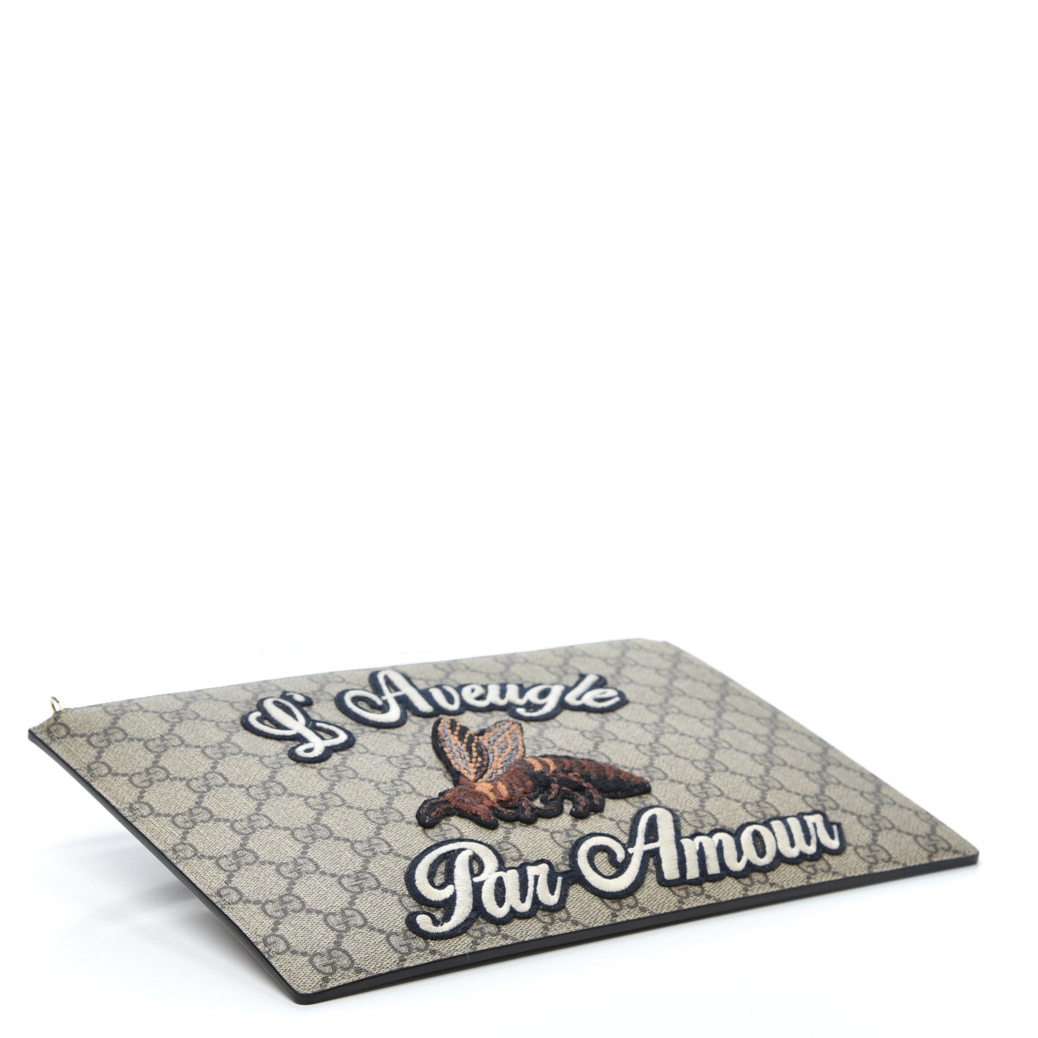 Gucci Calfskin GG Supreme Monogram Blind for Love Embroidered Large Zip Pouch Brown 4 of 6