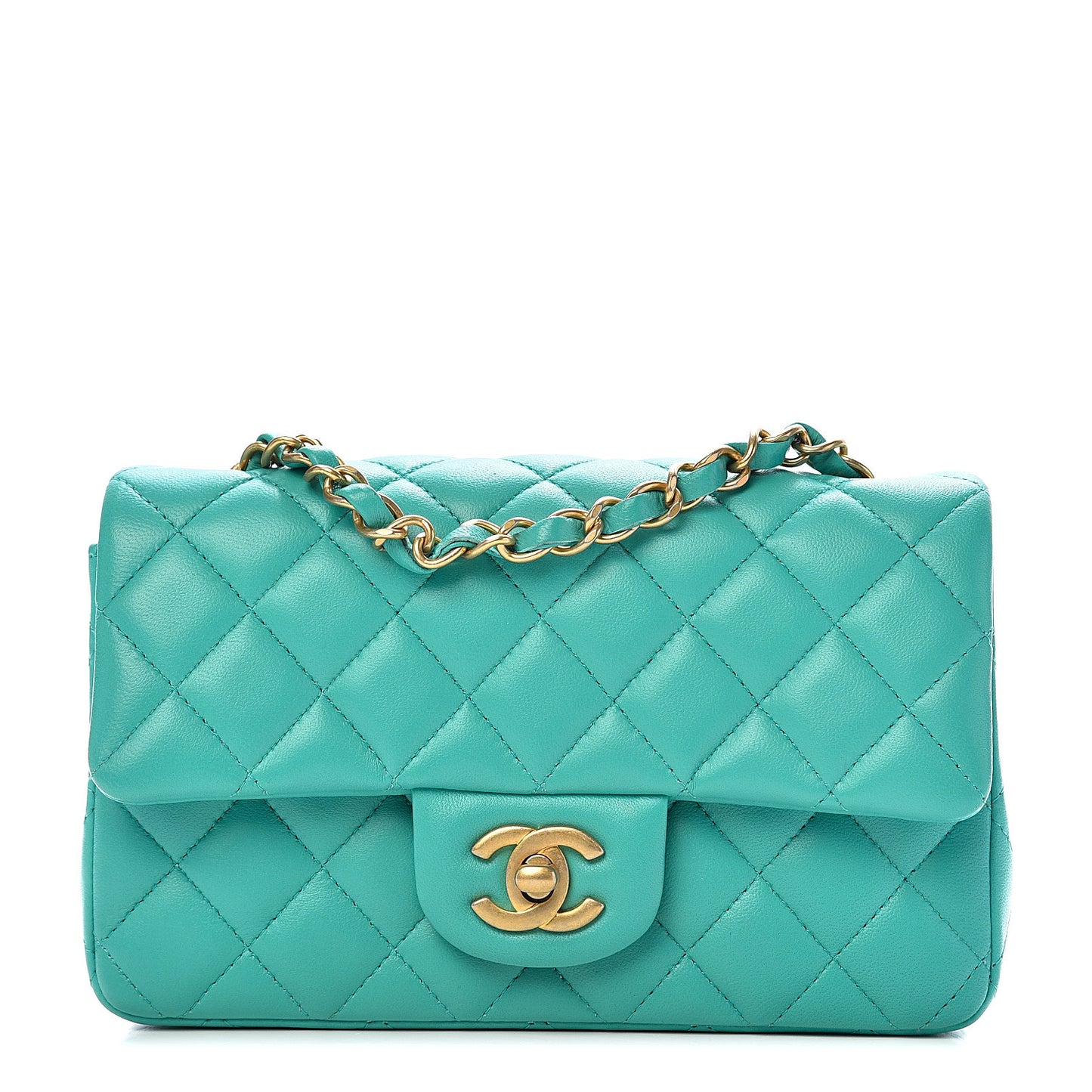Lambskin Quilted Mini Rectangular Flap Turquoise