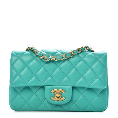 Chanel Lambskin Quilted Mini Rectangular Flap Turquoise 1 of 12