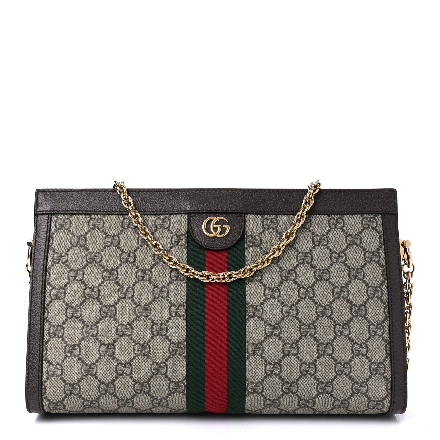 Gucci GG Supreme Monogram Web Medium Ophidia Chain Shoulder Bag Brown 1 of 10