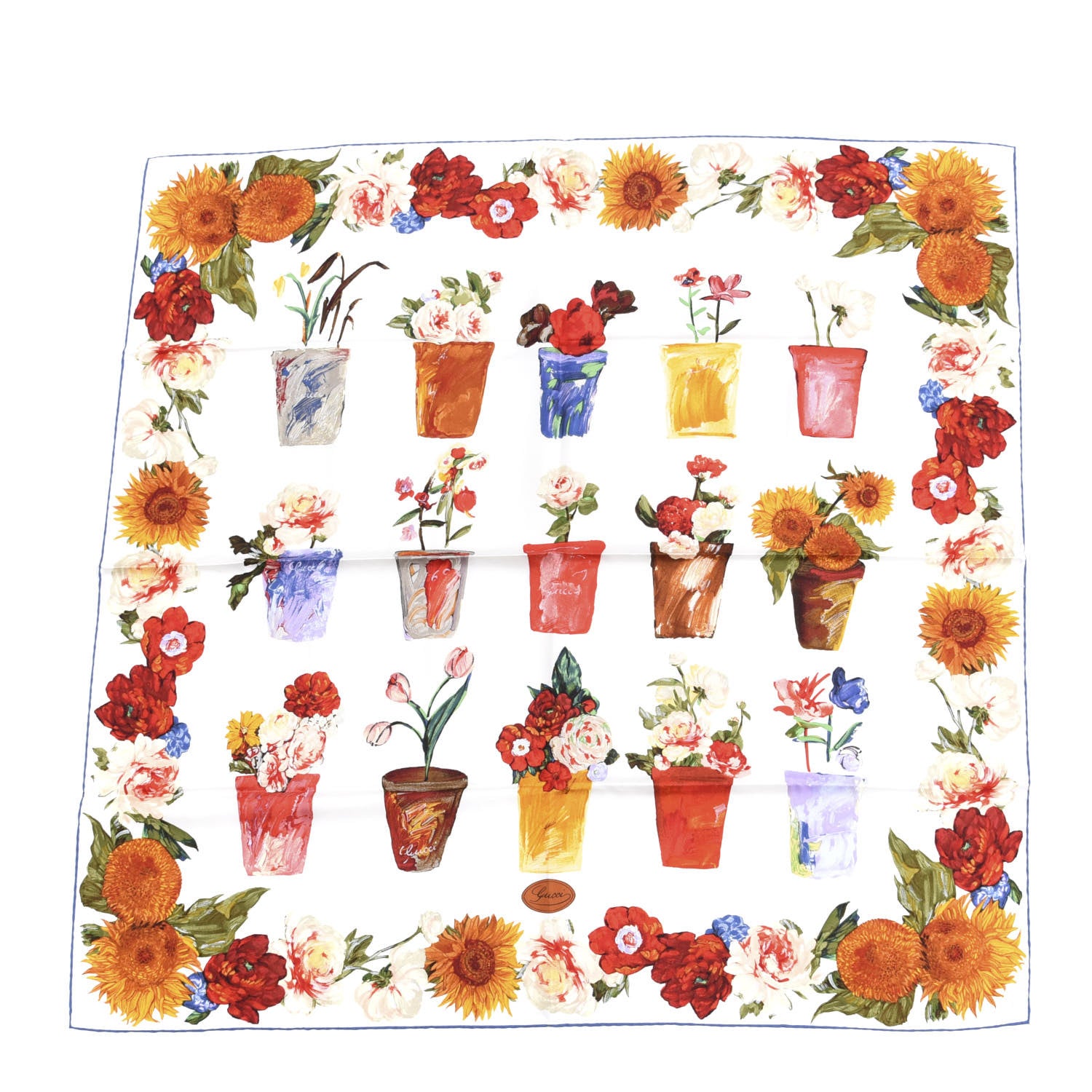 Gucci Silk Flower Pot Printed Scarf White 1 of 3