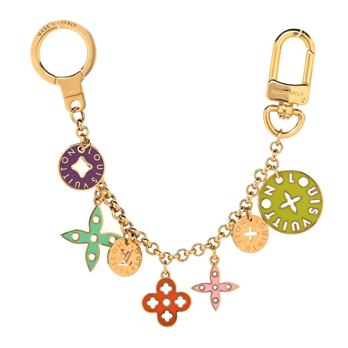Metal Monogram Looping Chain Key Ring Gold Multicolor