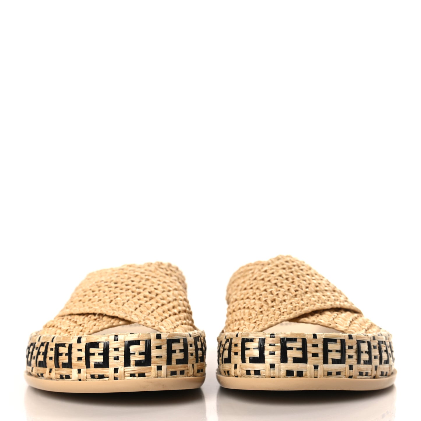 Raffia FF Woven Reflections Crisscross Slide Sandals 37 Naturale Black