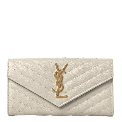 Saint Laurent Grain De Poudre Matelasse Chevron Monogram Flap Wallet Crema Soft 1 of 8