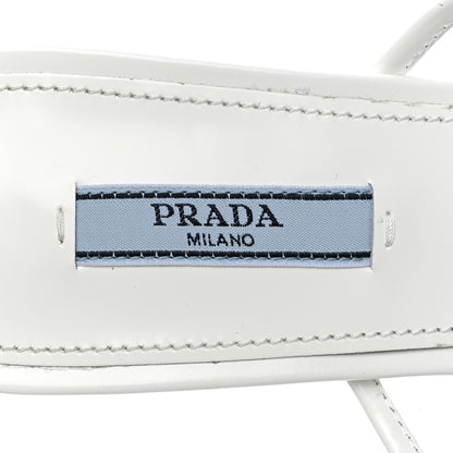 Prada Plexiglass Calfskin Metal Triangle Logo 75mm Slide Sandals 39.5 White 7 of 11