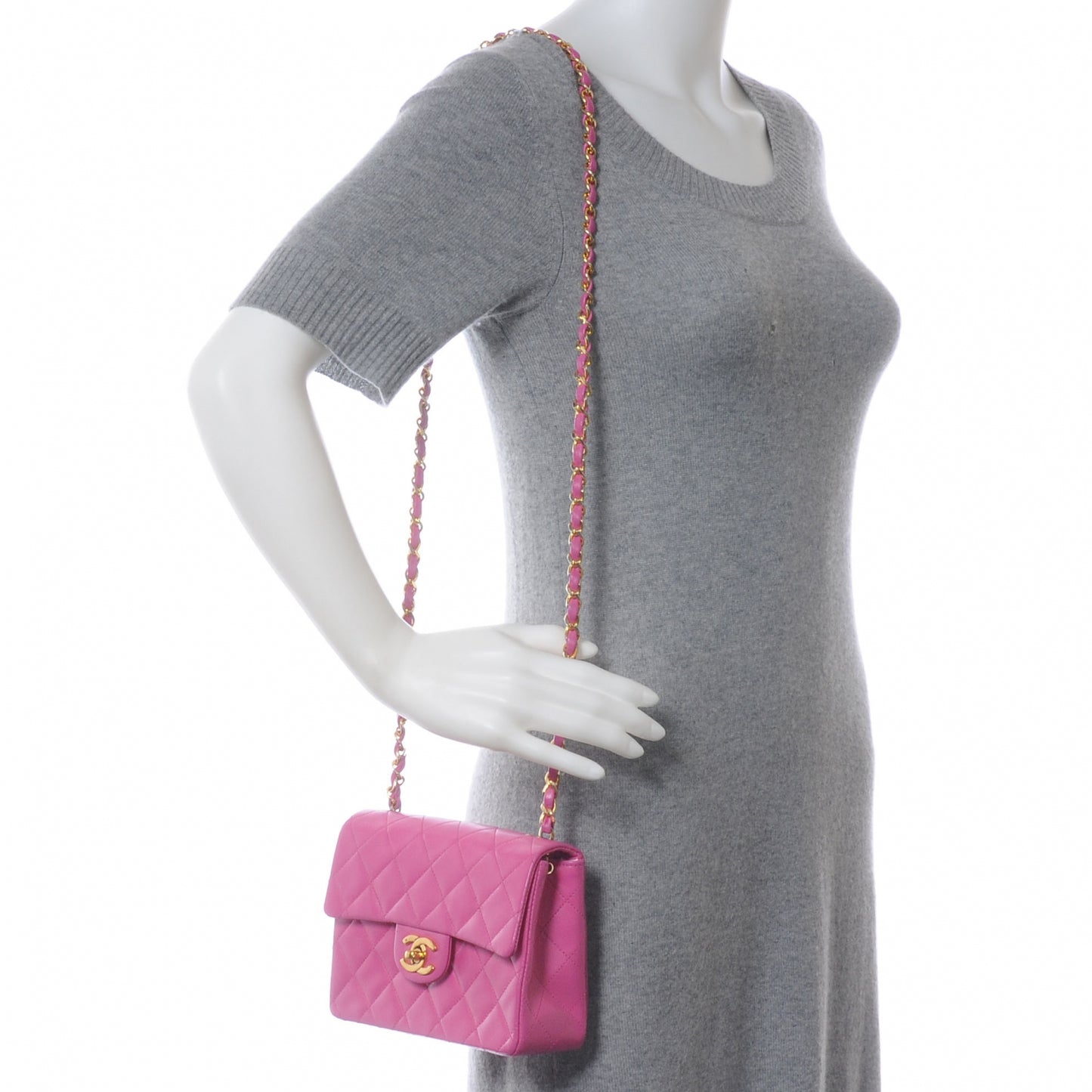 Lambskin Quilted Mini Flap Hot Pink