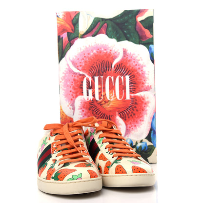Gucci Calfskin Web Strawberry Print Womens Ace Sneakers 38.5 Ivory Red Green 11 of 11