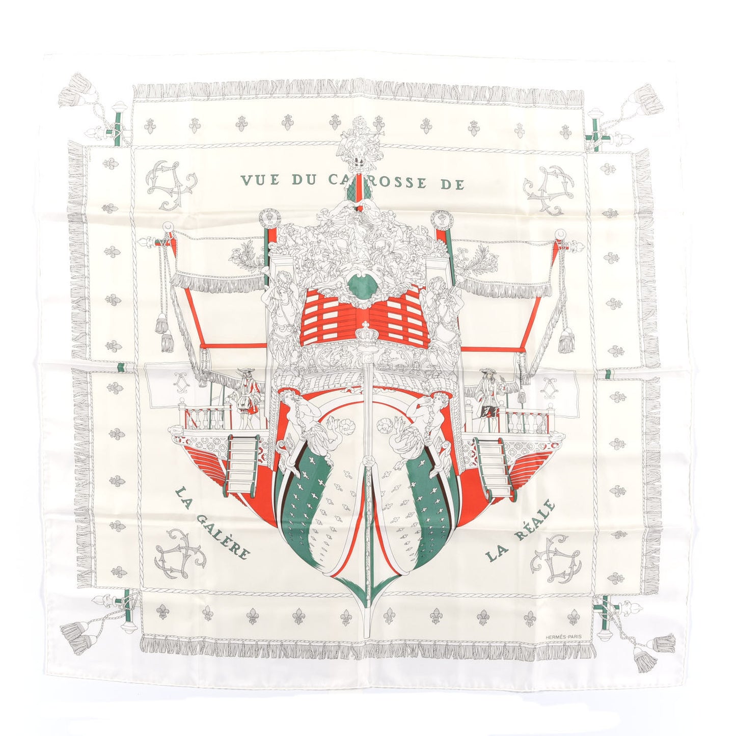 Silk Vue Du Carrosse De La Galere La Reale Scarf 90 Blanc Creme Rouge