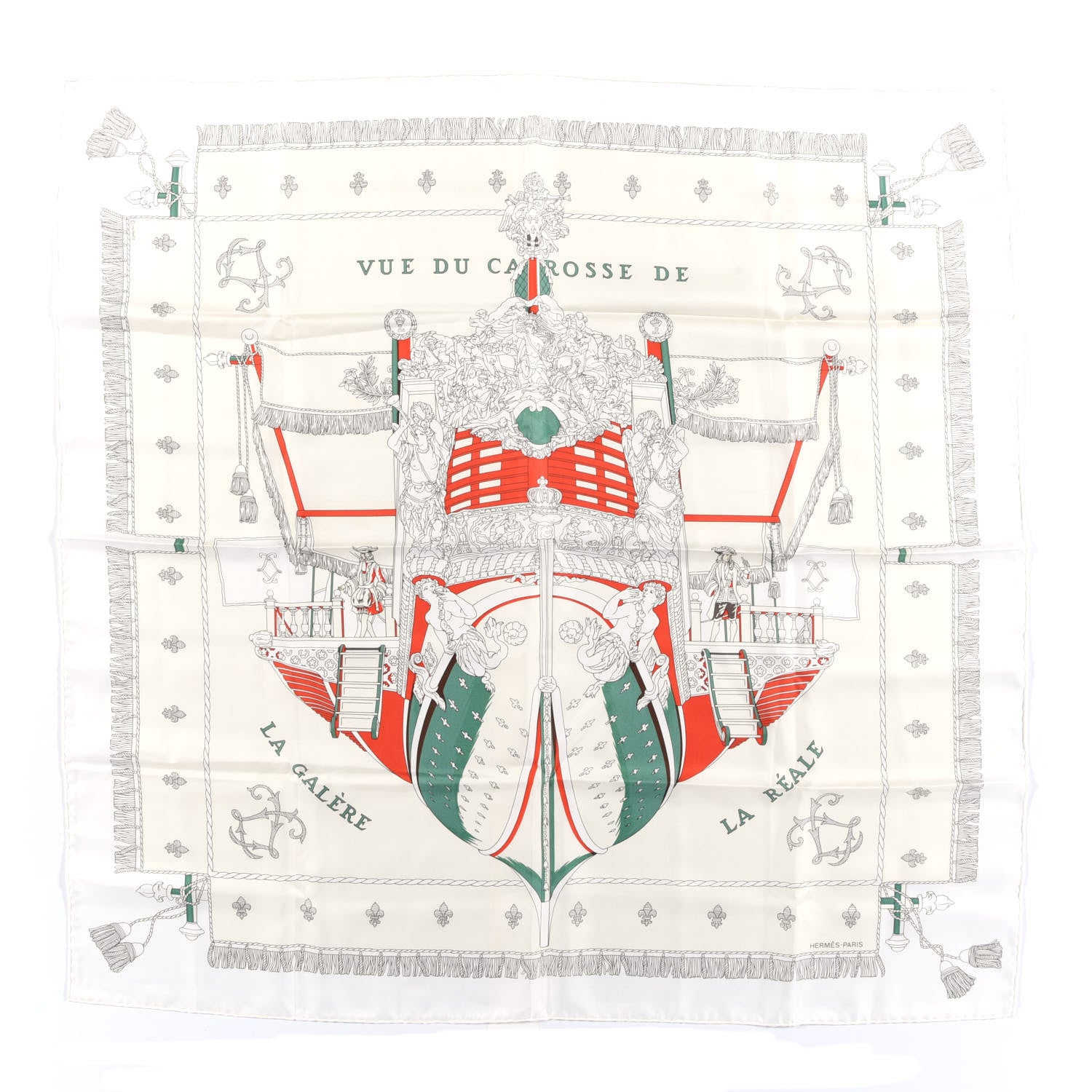 Hermes Silk Vue Du Carrosse De La Galere La Reale Scarf 90 Blanc Creme Rouge 1 of 6