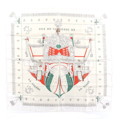 Hermes Silk Vue Du Carrosse De La Galere La Reale Scarf 90 Blanc Creme Rouge 1 of 6