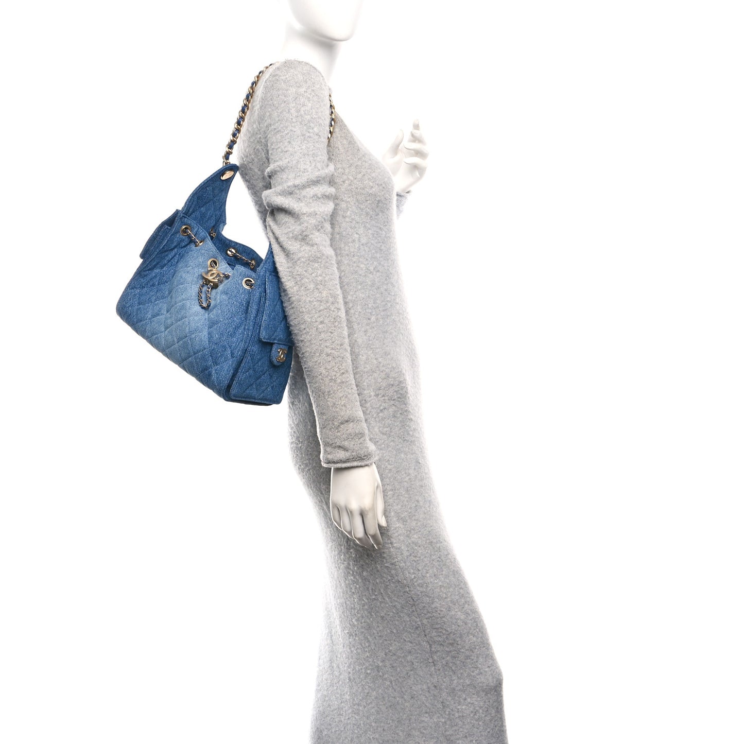 Washed Denim Quilted Small Chanel 25 Handbag Blue